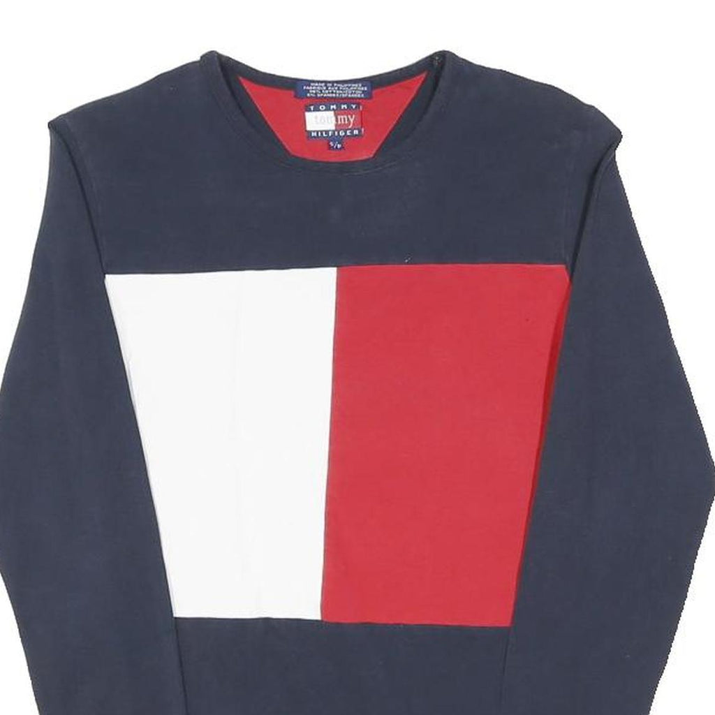 TOMMY HILFIGER Womens Navy Blue Red & White Graphic Long Sleeve Crew Neck