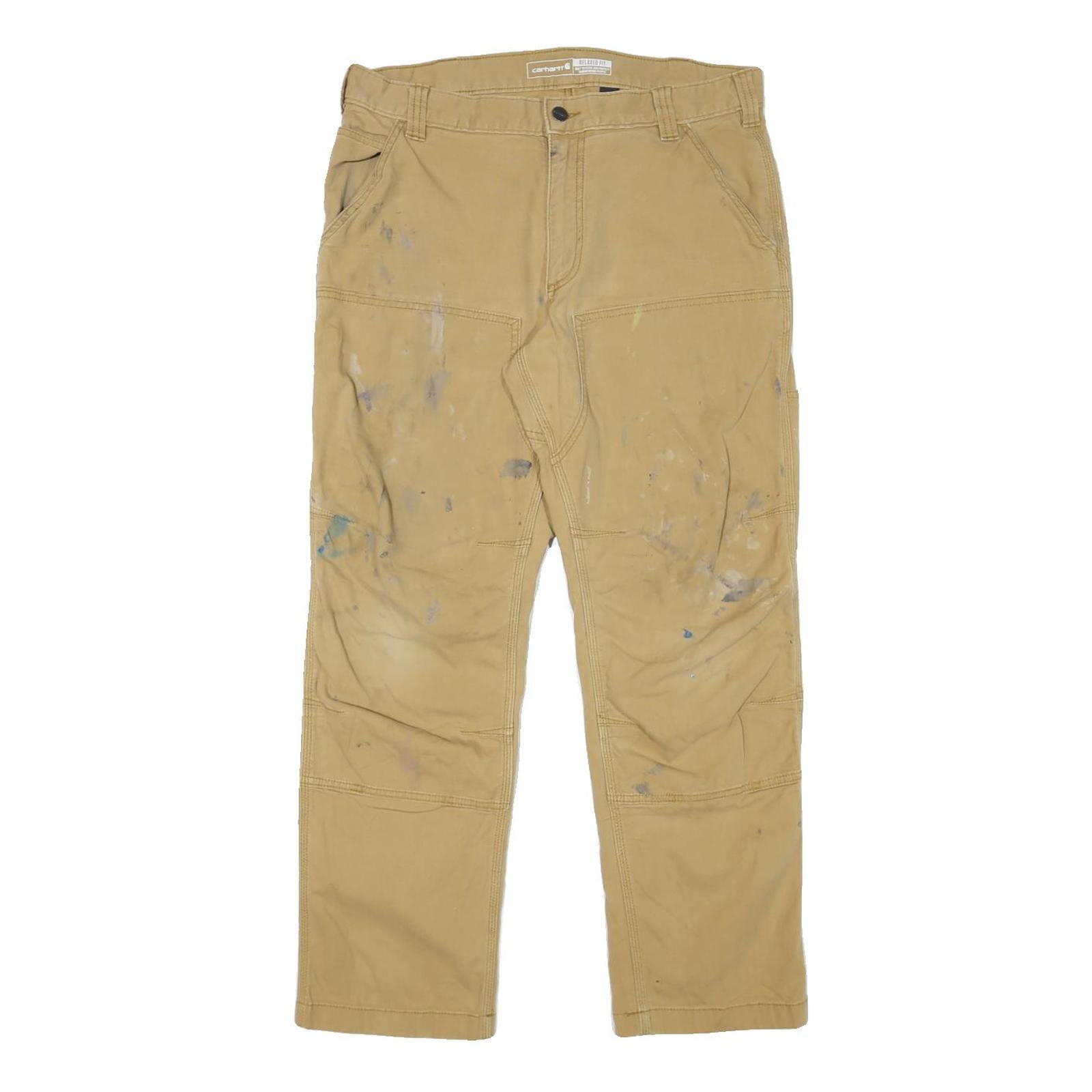 CARHARTT Mens Relaxed Beige Cotton Blend Zip Trousers W32 L28 Workwear Durable