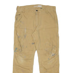 CARHARTT Mens Relaxed Beige Cotton Blend Zip Trousers W32 L28 Workwear Durable