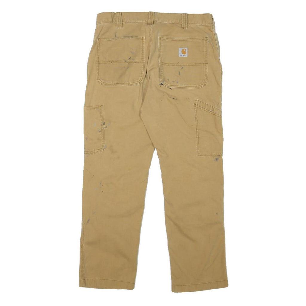 CARHARTT Mens Relaxed Beige Cotton Blend Zip Trousers W32 L28 Workwear Durable