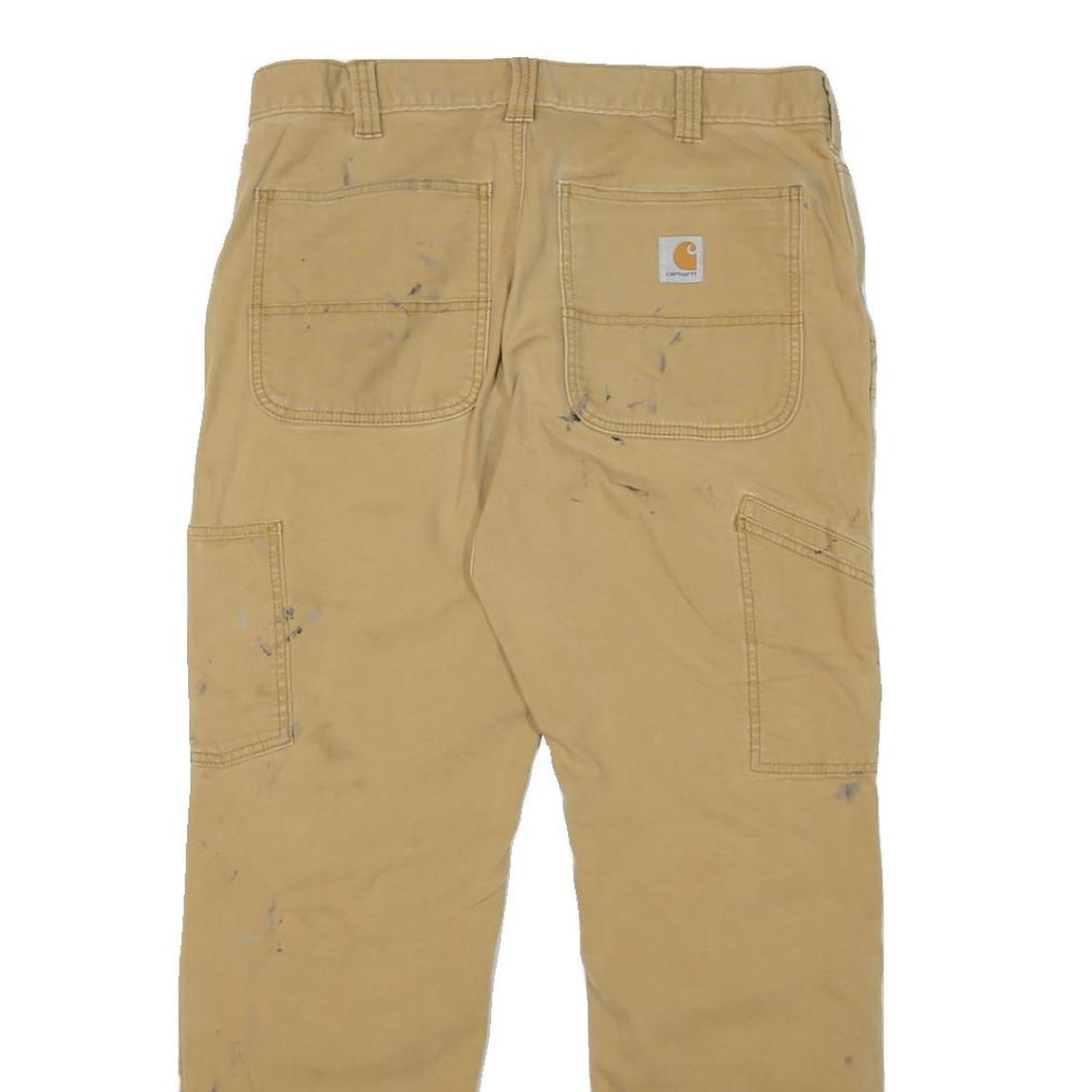CARHARTT Mens Relaxed Beige Cotton Blend Zip Trousers W32 L28 Workwear Durable
