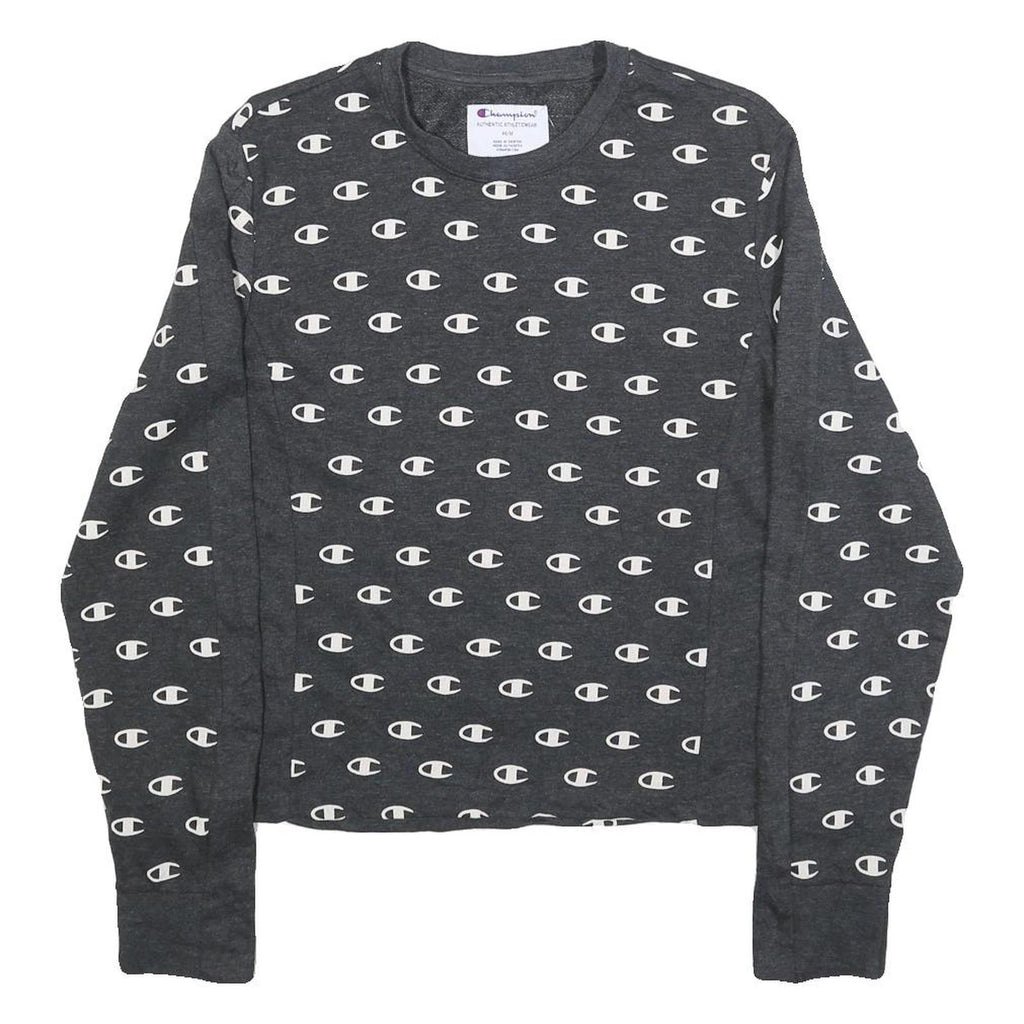CHAMPION Womens Grey All Over Logo Crew Neck M Sweatshirt Cotton Blend Pullover