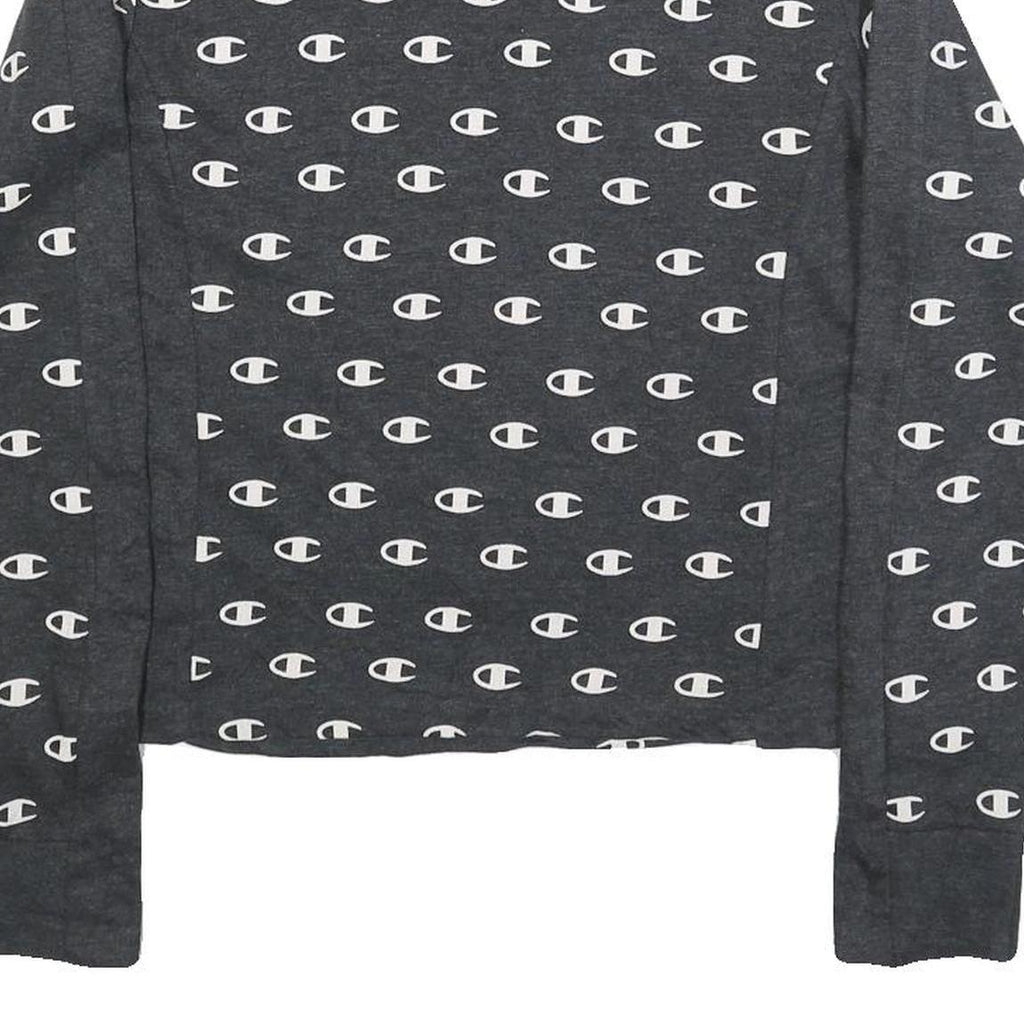 CHAMPION Womens Grey All Over Logo Crew Neck M Sweatshirt Cotton Blend Pullover