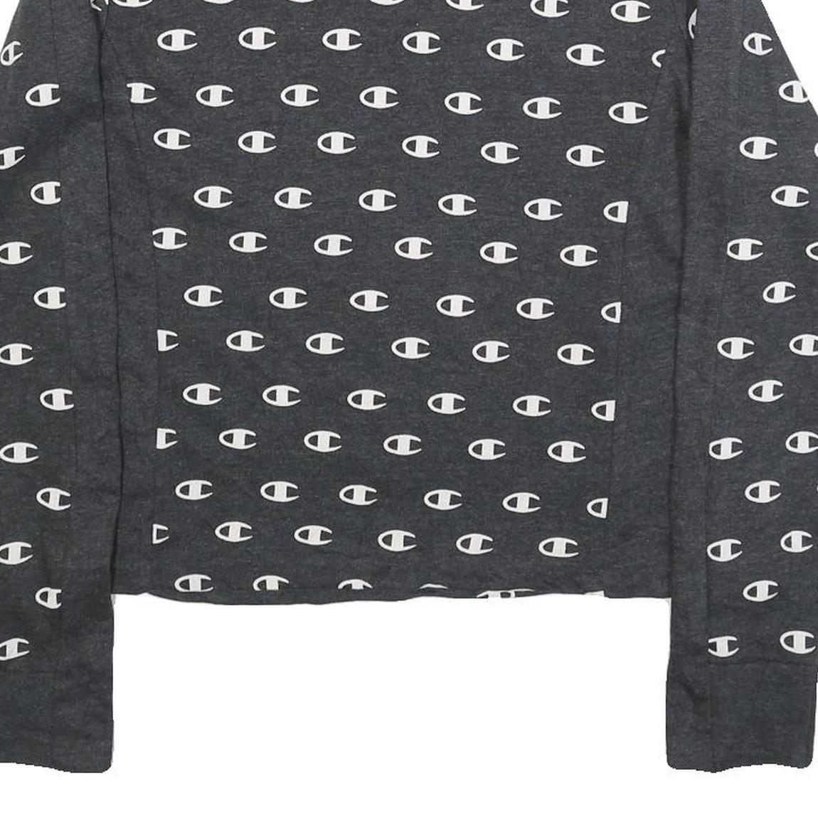 CHAMPION Womens Grey All Over Logo Crew Neck M Sweatshirt Cotton Blend Pullover