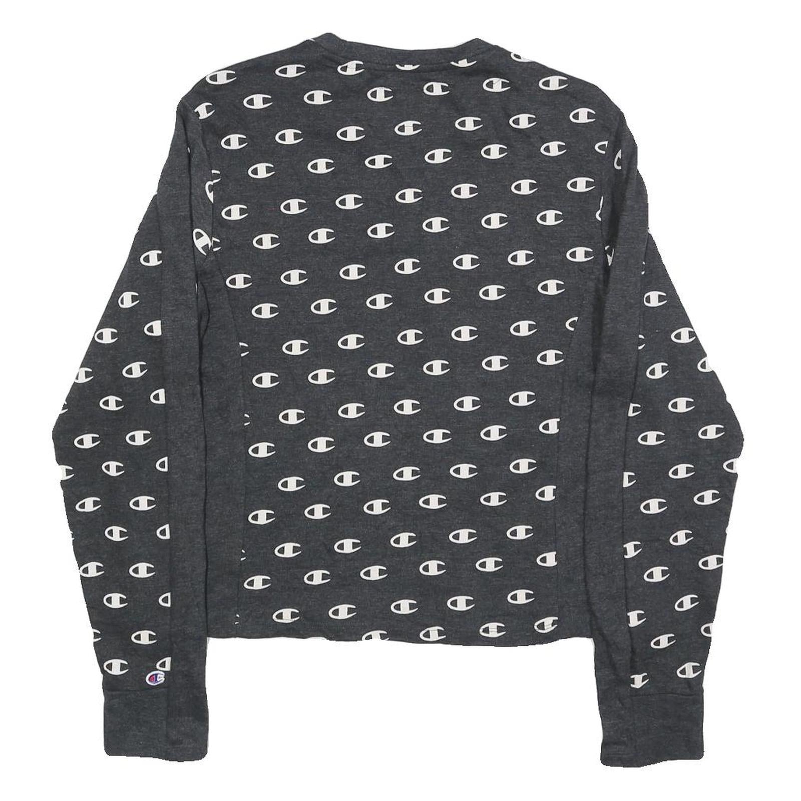 CHAMPION Womens Grey All Over Logo Crew Neck M Sweatshirt Cotton Blend Pullover