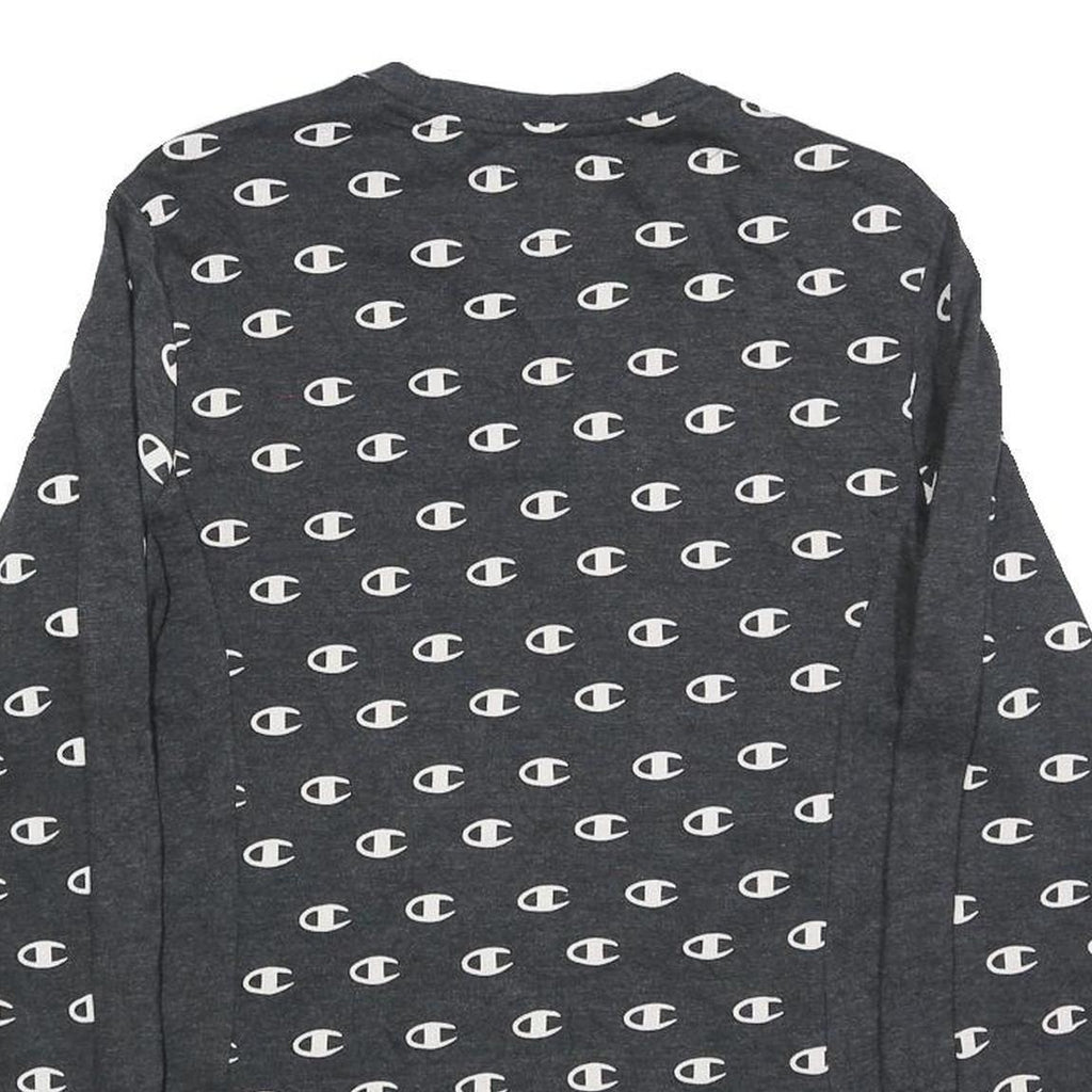 CHAMPION Womens Grey All Over Logo Crew Neck M Sweatshirt Cotton Blend Pullover