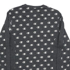 CHAMPION Womens Grey All Over Logo Crew Neck M Sweatshirt Cotton Blend Pullover
