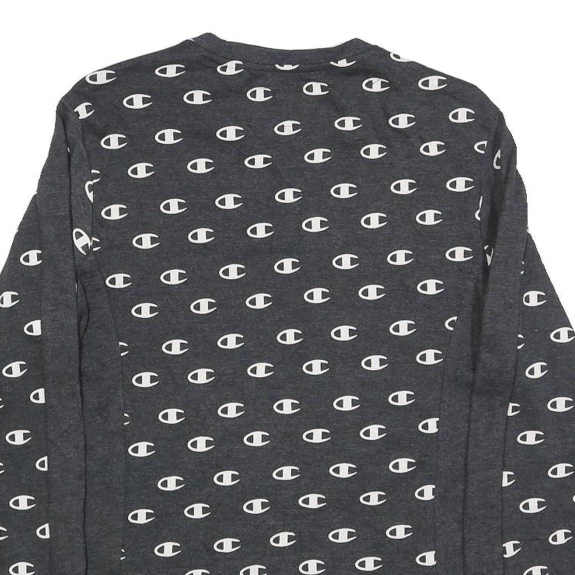 CHAMPION Womens Grey All Over Logo Crew Neck M Sweatshirt Cotton Blend Pullover