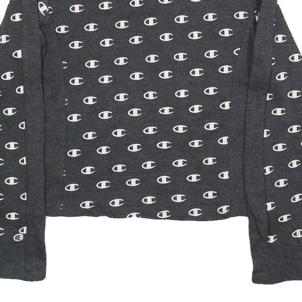 CHAMPION Womens Grey All Over Logo Crew Neck M Sweatshirt Cotton Blend Pullover