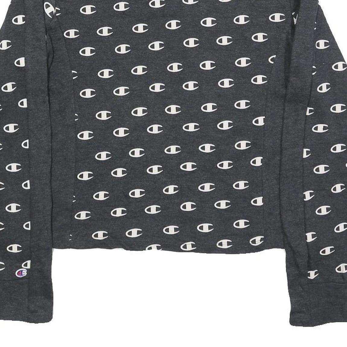 CHAMPION Womens Grey All Over Logo Crew Neck M Sweatshirt Cotton Blend Pullover