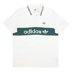 ADIDAS Mens White & Dark Green Polo Shirt L Cotton Logo Casual Sportswear