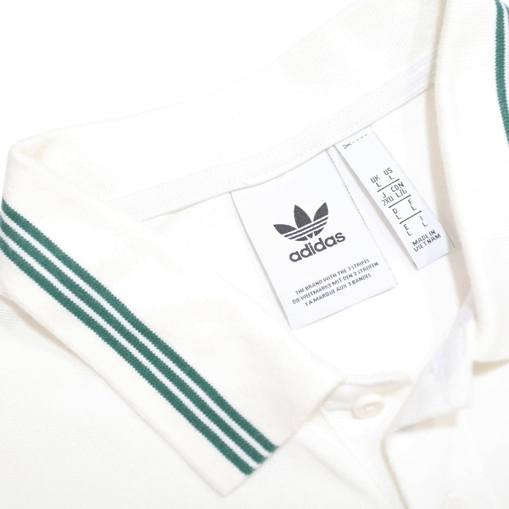 ADIDAS Mens White & Dark Green Polo Shirt L Cotton Logo Casual Sportswear