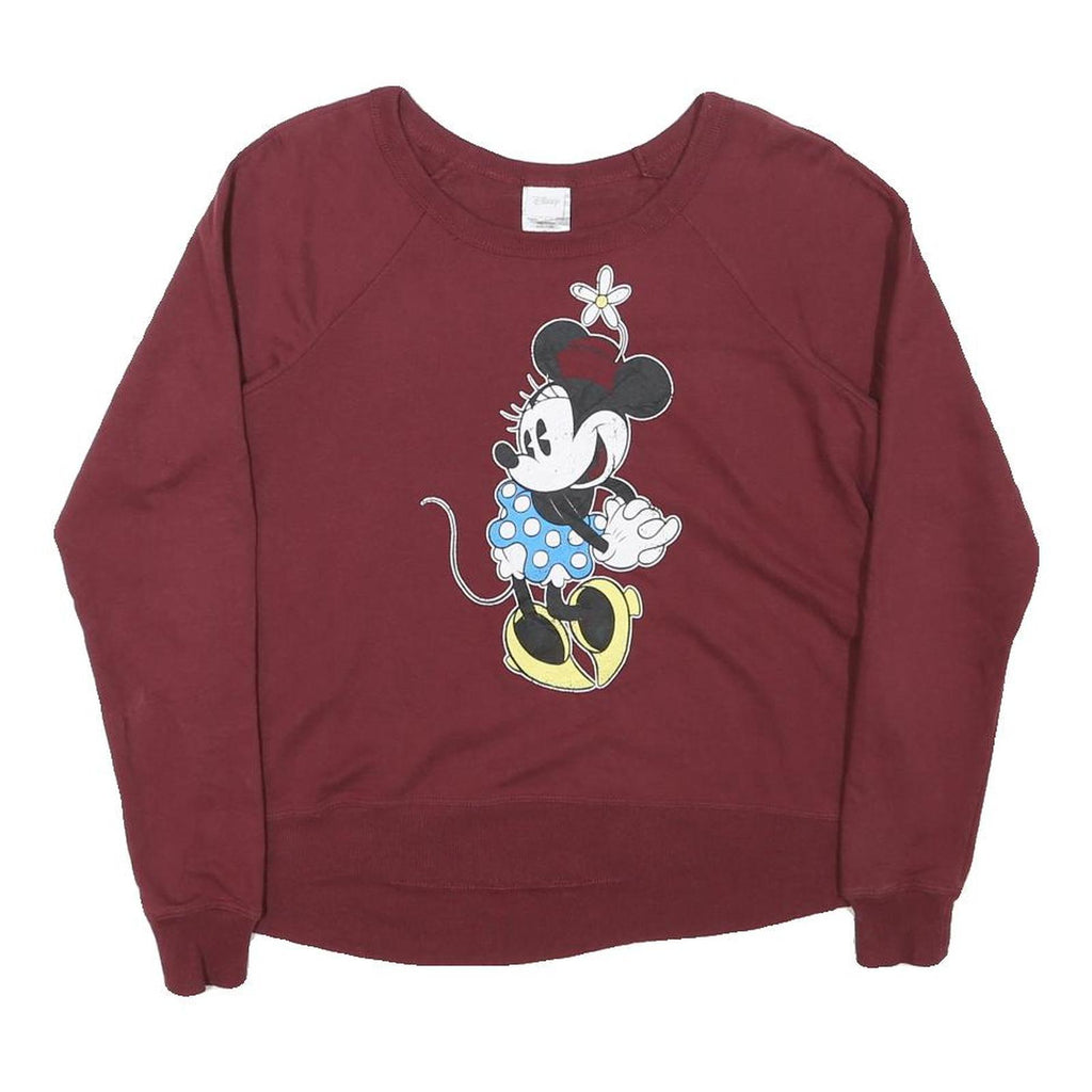 DISNEY Womens Maroon Minnie Mouse Crew Neck XS Cotton Blend Sweatshirt