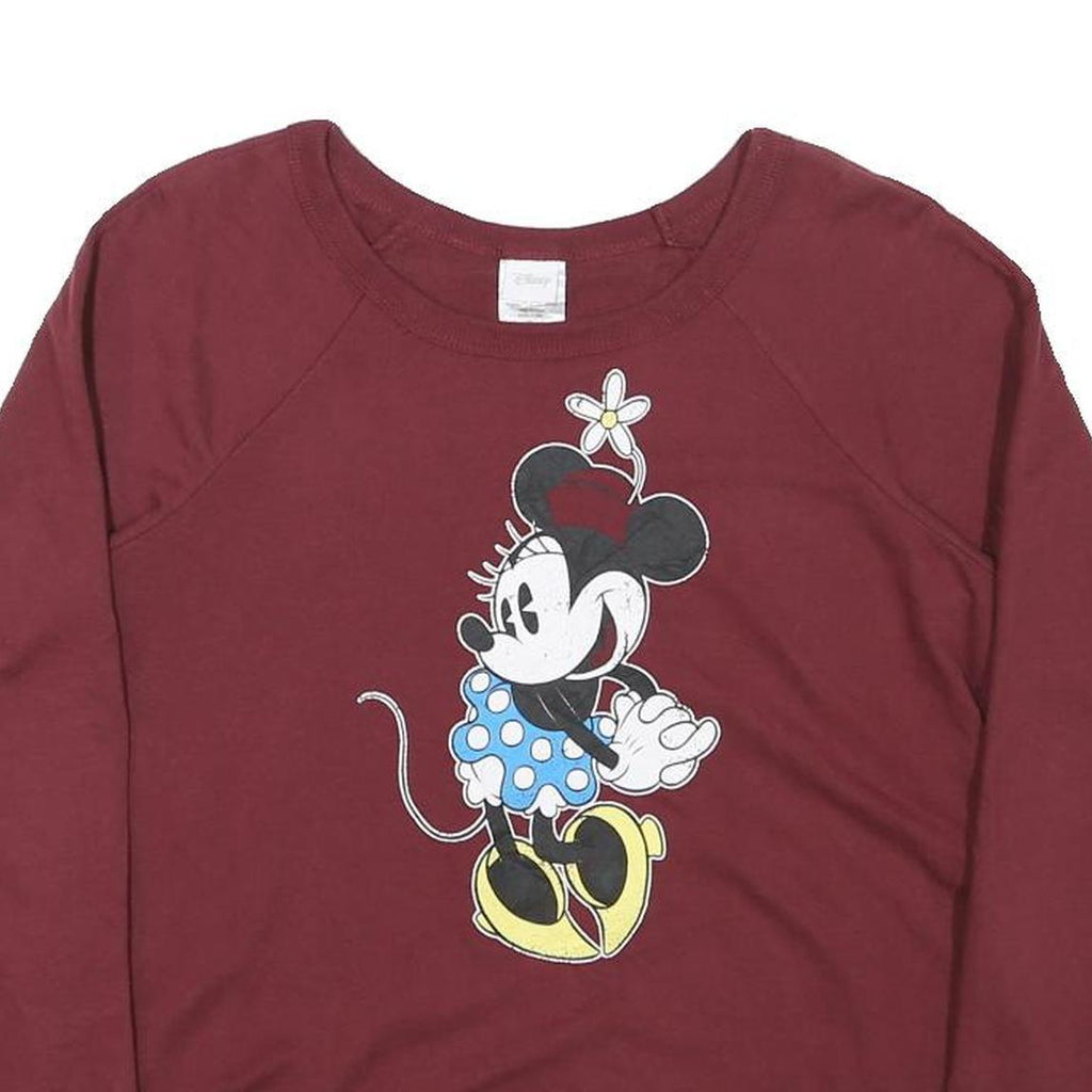 DISNEY Womens Maroon Minnie Mouse Crew Neck XS Cotton Blend Sweatshirt