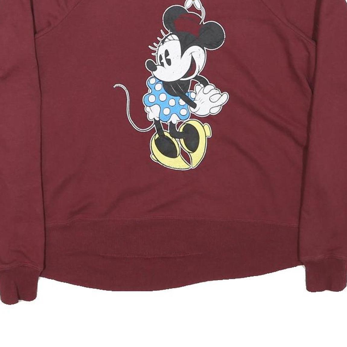 DISNEY Womens Maroon Minnie Mouse Crew Neck XS Cotton Blend Sweatshirt
