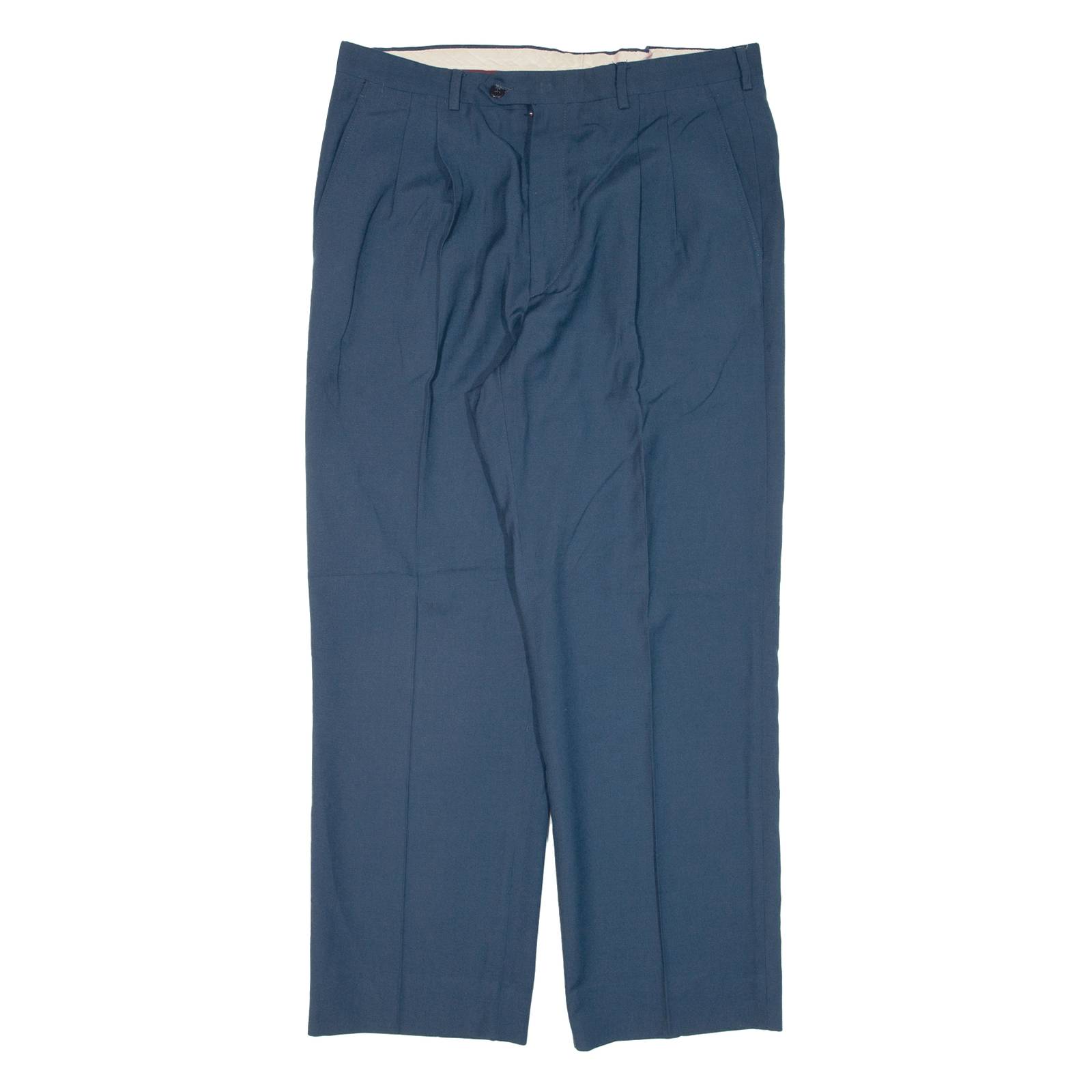 SUPERFRESCO Pleated Mens Trousers Blue Regular Straight W35 L27