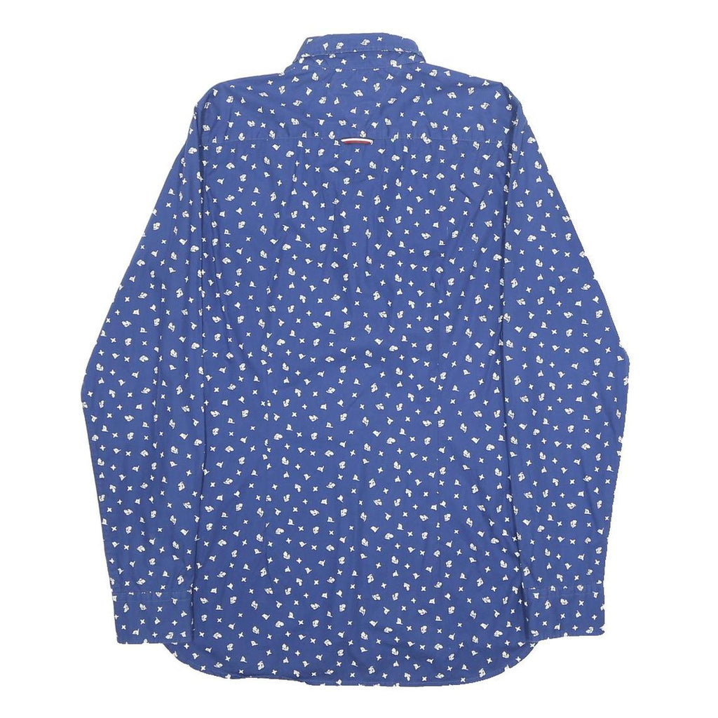 TOMMY HILFIGER Mens Blue Printed Cotton Shirt M Casual Long Sleeve Button Collar