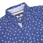 TOMMY HILFIGER Mens Blue Printed Cotton Shirt M Casual Long Sleeve Button Collar