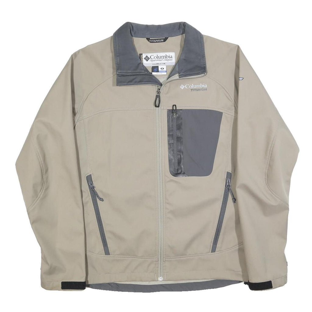 COLUMBIA Mens Beige & Grey Outdoor Jacket M Polyester Blend Zip Titanium