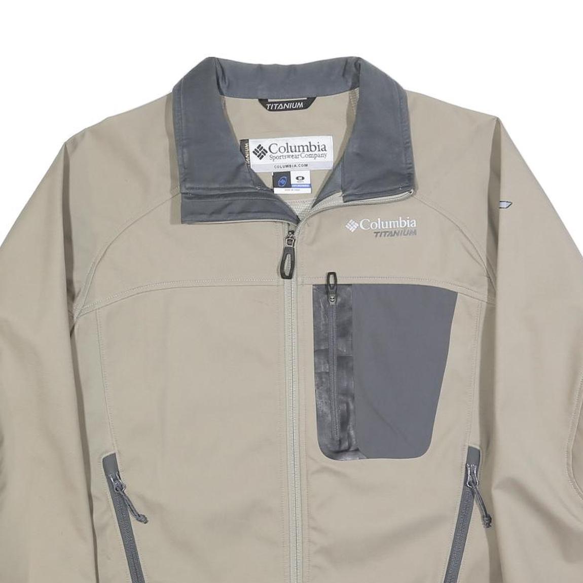 COLUMBIA Mens Beige & Grey Outdoor Jacket M Polyester Blend Zip Titanium