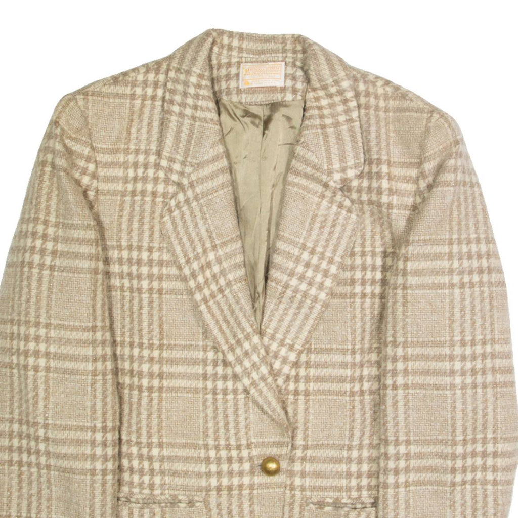 PENDLETON Womens Blazer Jacket Beige Wool Plaid XL