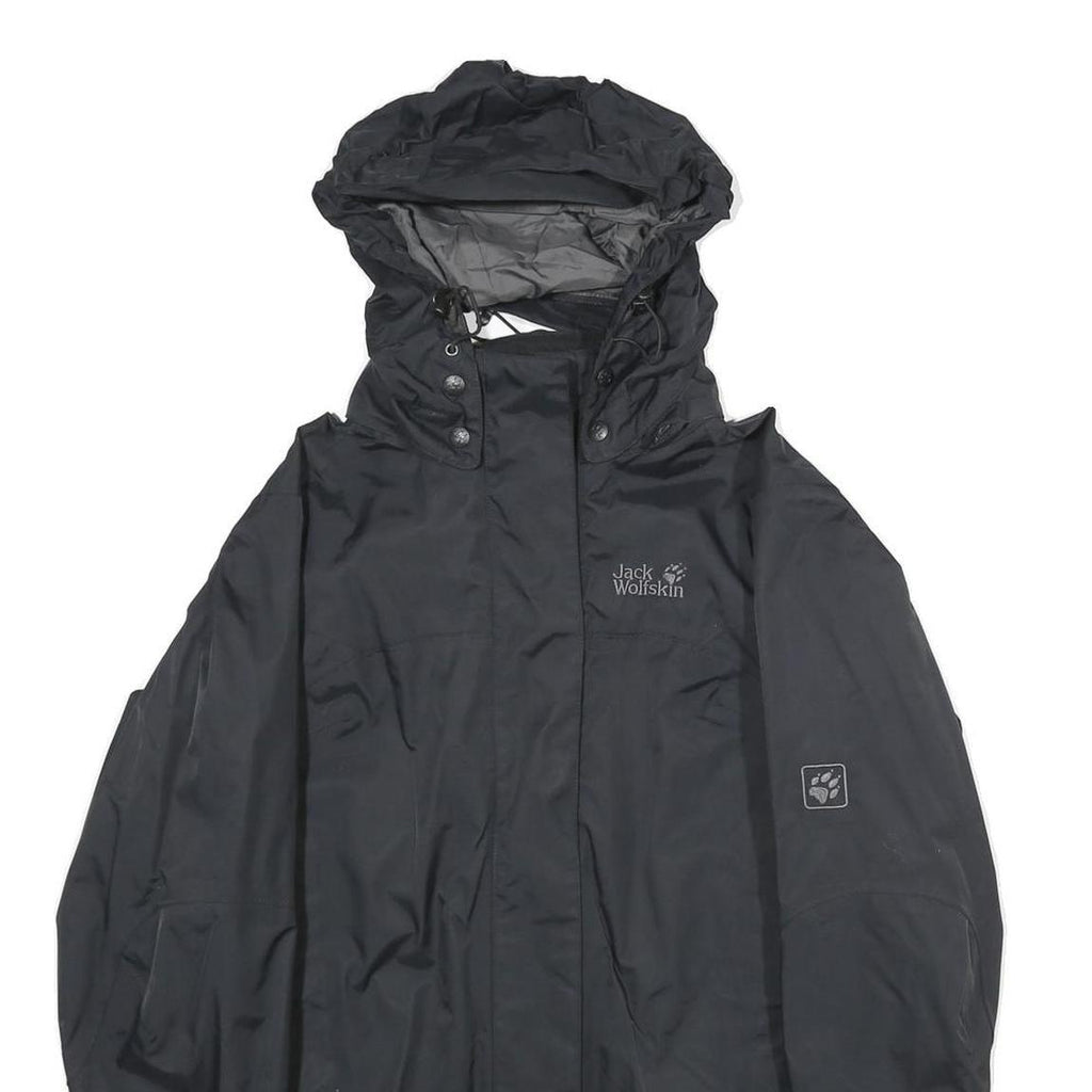 JACK WOLFSKIN Womens Black Outdoor Jacket M Nylon Plain Hooded Zip Weatherproof