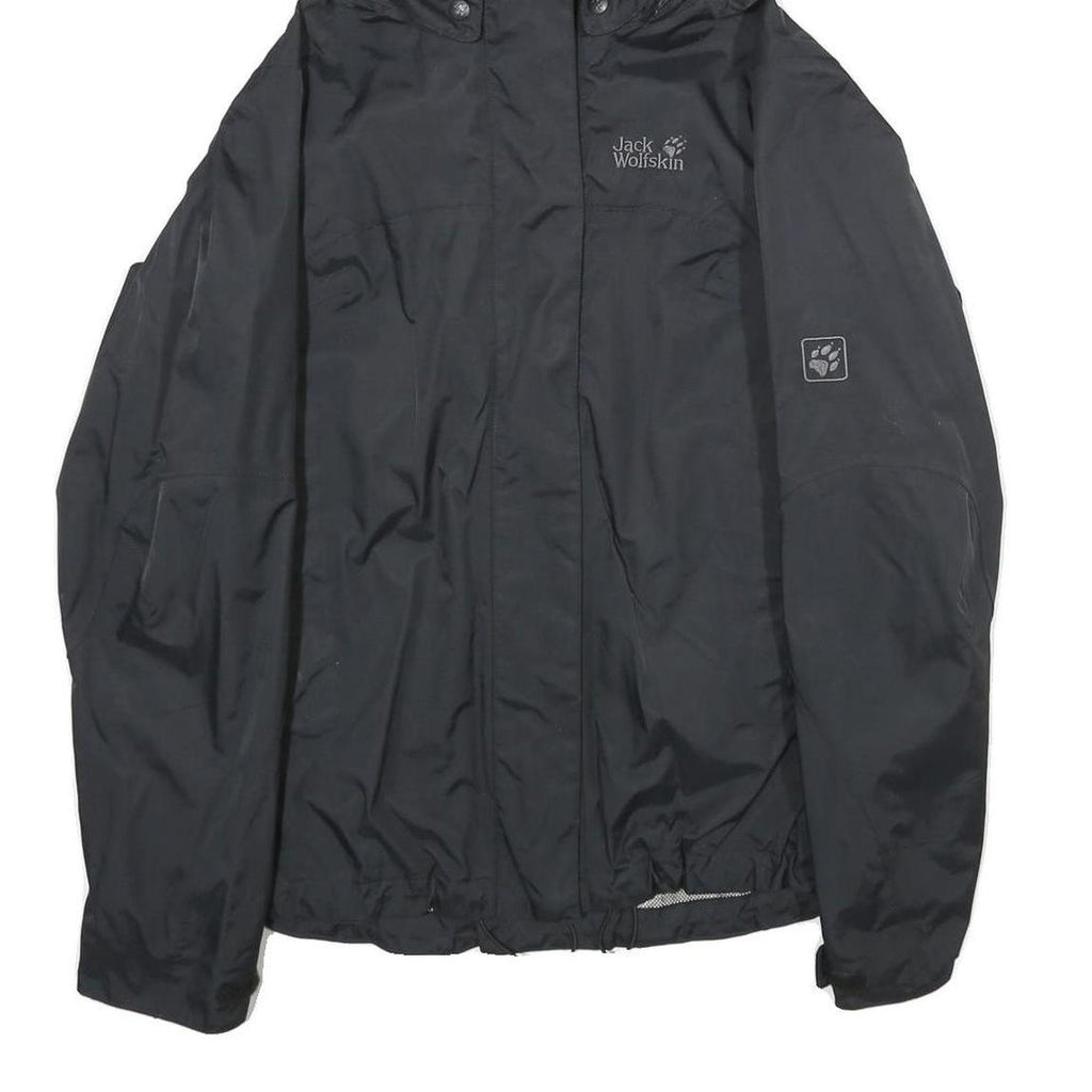 JACK WOLFSKIN Womens Black Outdoor Jacket M Nylon Plain Hooded Zip Weatherproof