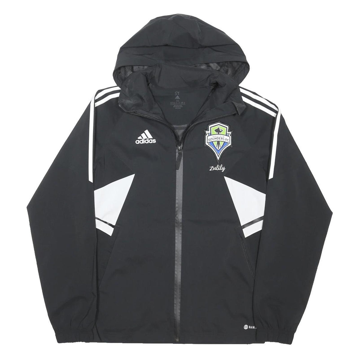 ADIDAS Mens Black & White Seattle Sounders FC Track Jacket XS Polyester Blend