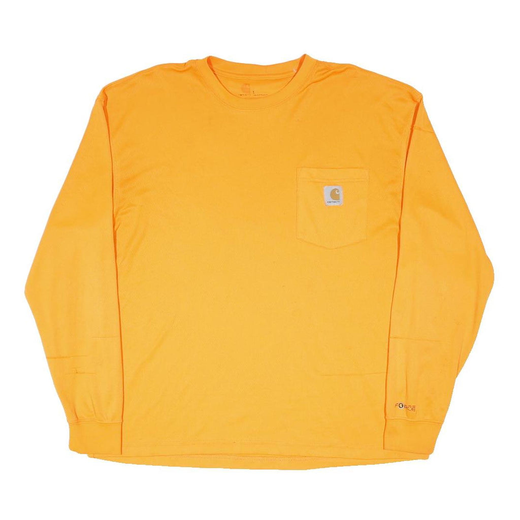 CARHARTT Mens Orange Pocket T-Shirt L Long Sleeve Crew Neck Polyester Blend