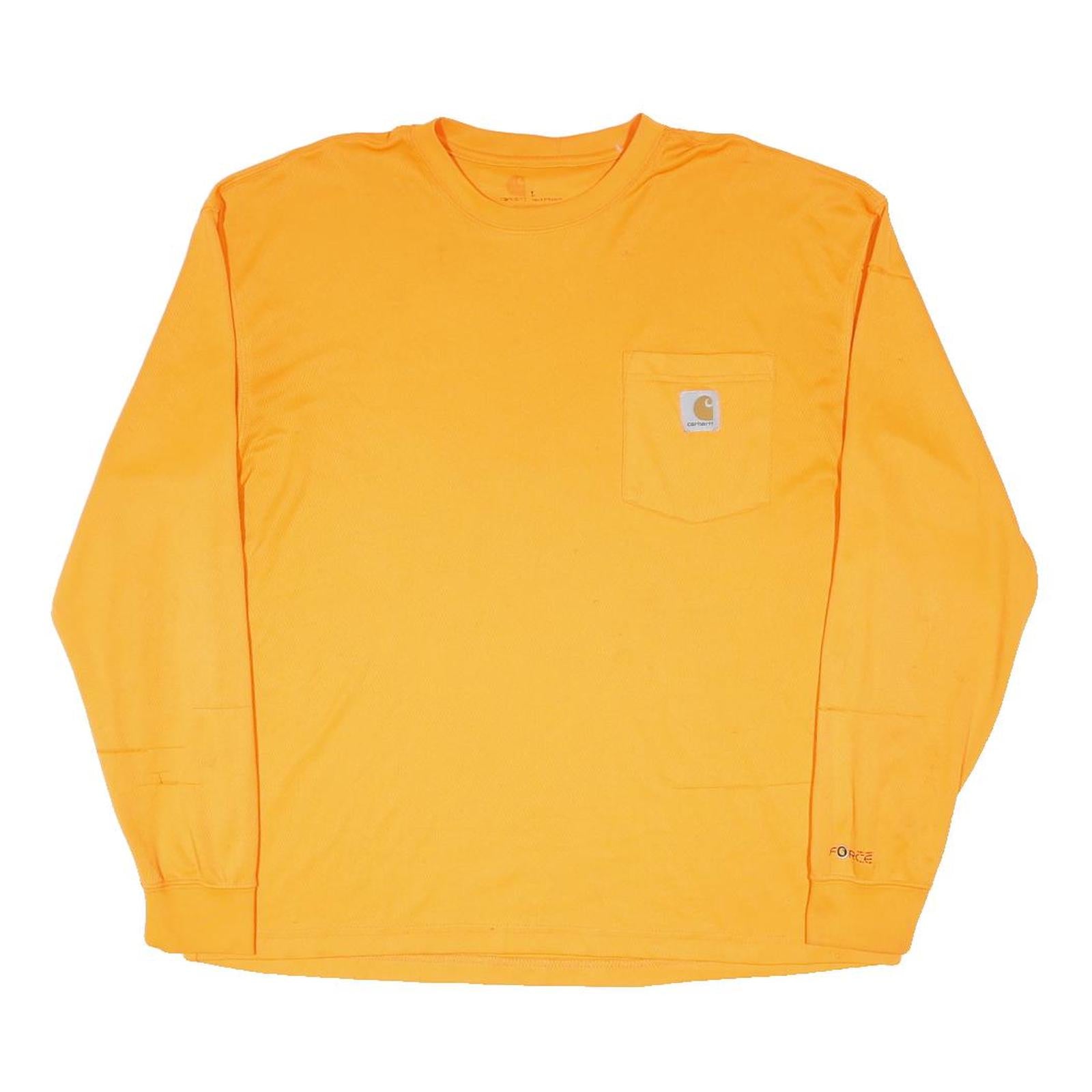 CARHARTT Mens Orange Pocket T-Shirt L Long Sleeve Crew Neck Polyester Blend