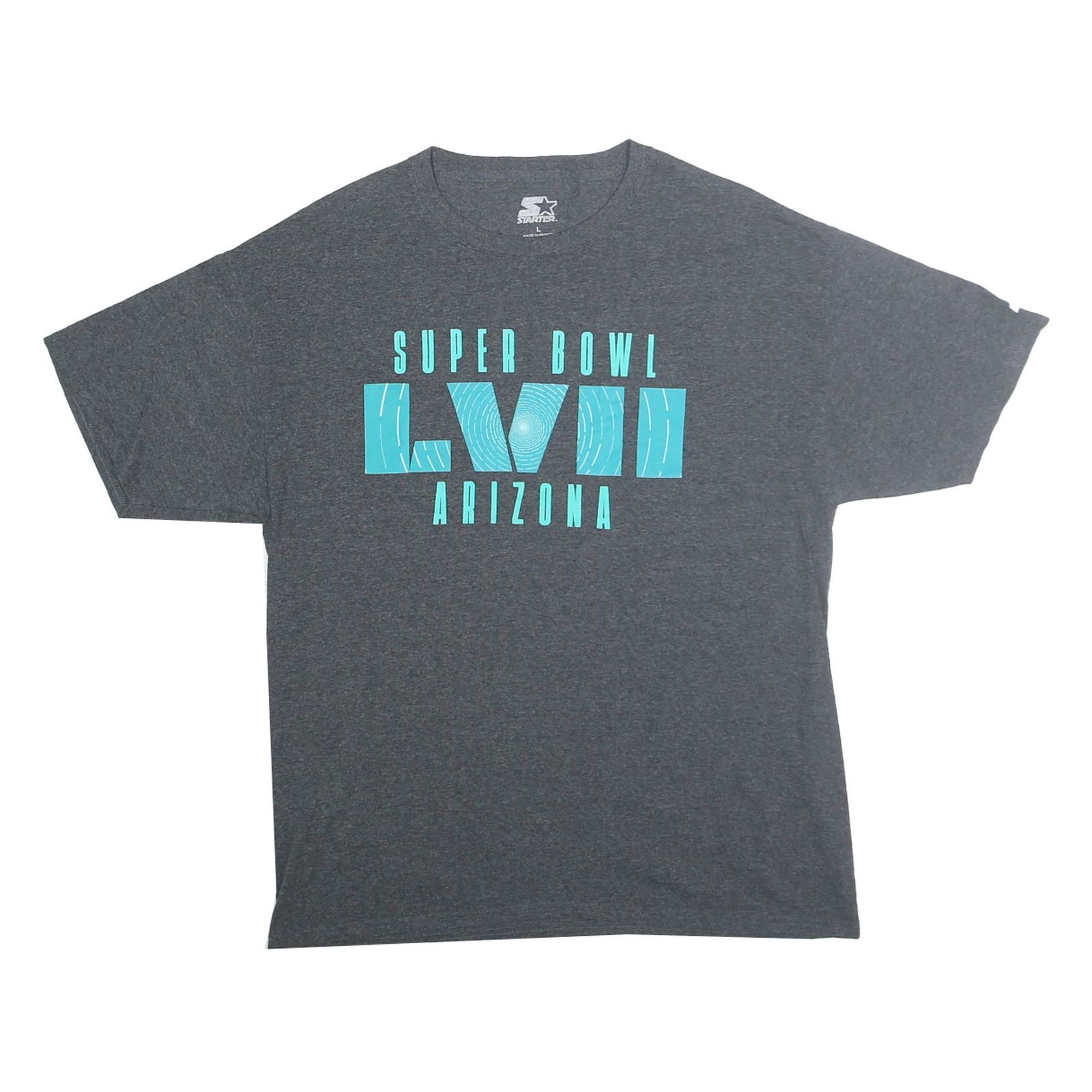 STARTER Mens Grey Super Bowl LXVII Arizona T-Shirt L Short Sleeve Crew Neck