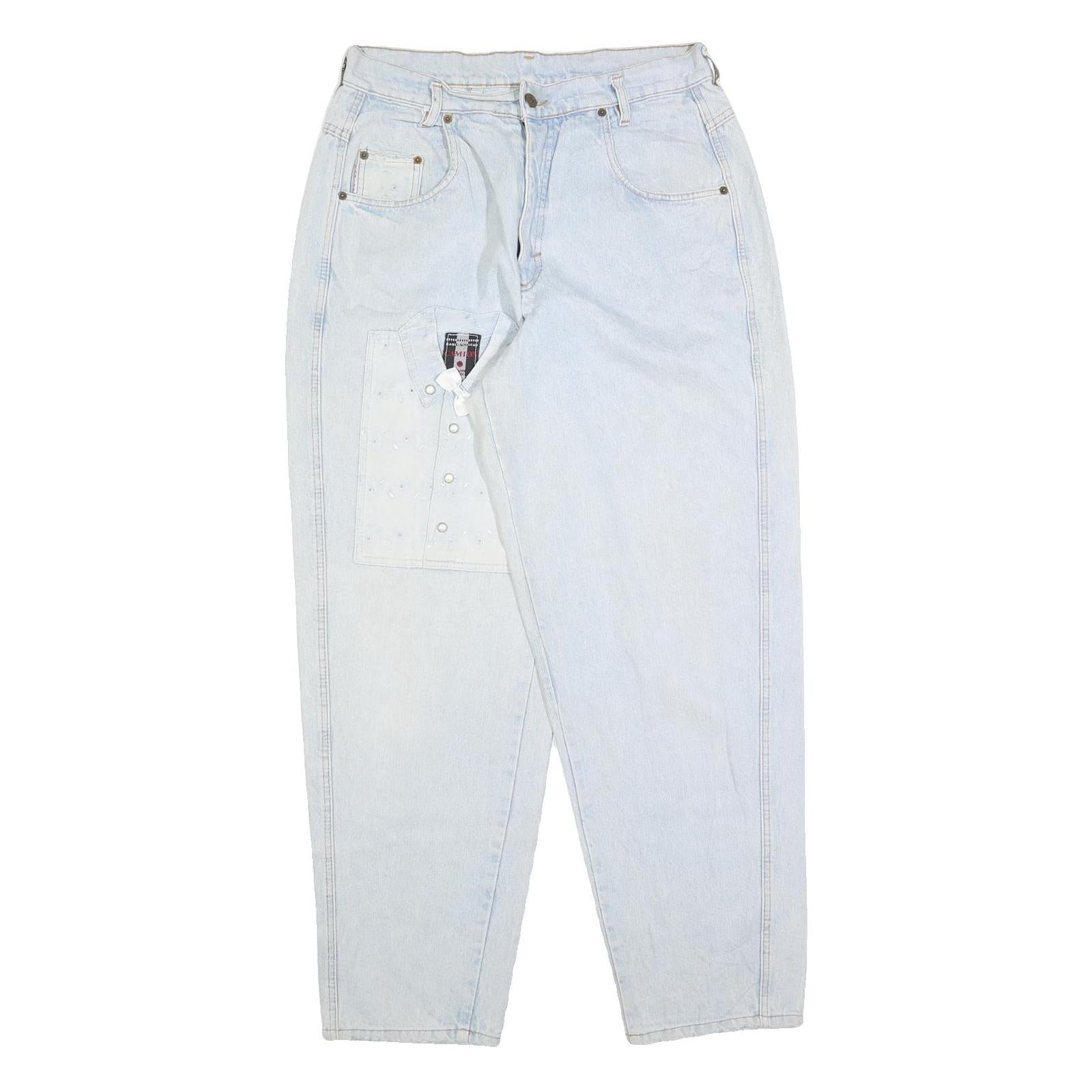 CAMION Womens Regular Fit Light Blue Denim Jeans W30 L32 Patch Detail Zip