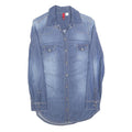 Womens Blue Denim Shirt S Casual Button-Down Long Sleeve Cotton Blend
