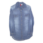 Womens Blue Denim Shirt S Casual Button-Down Long Sleeve Cotton Blend