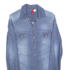 Womens Blue Denim Shirt S Casual Button-Down Long Sleeve Cotton Blend