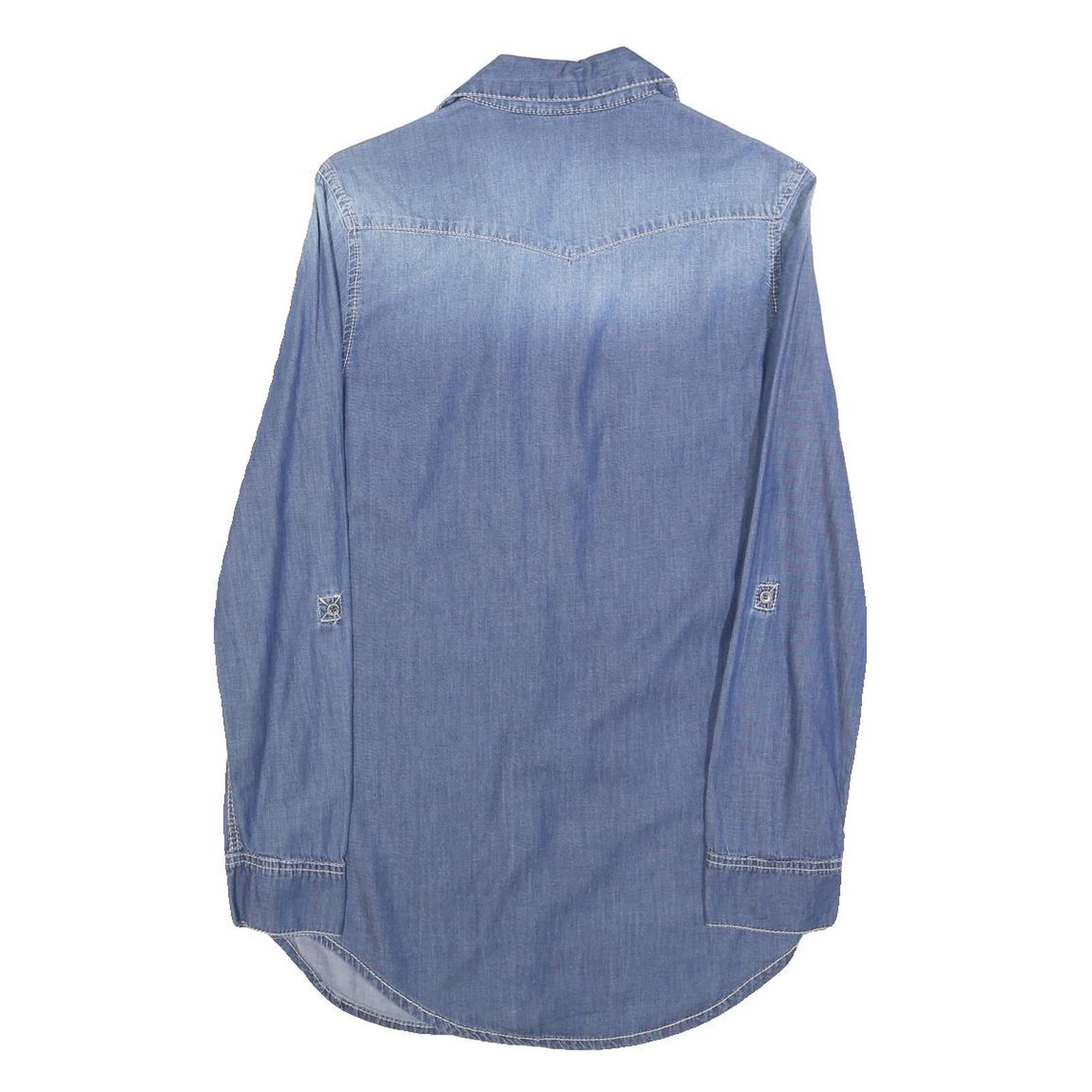 Womens Blue Denim Shirt S Casual Button-Down Long Sleeve Cotton Blend