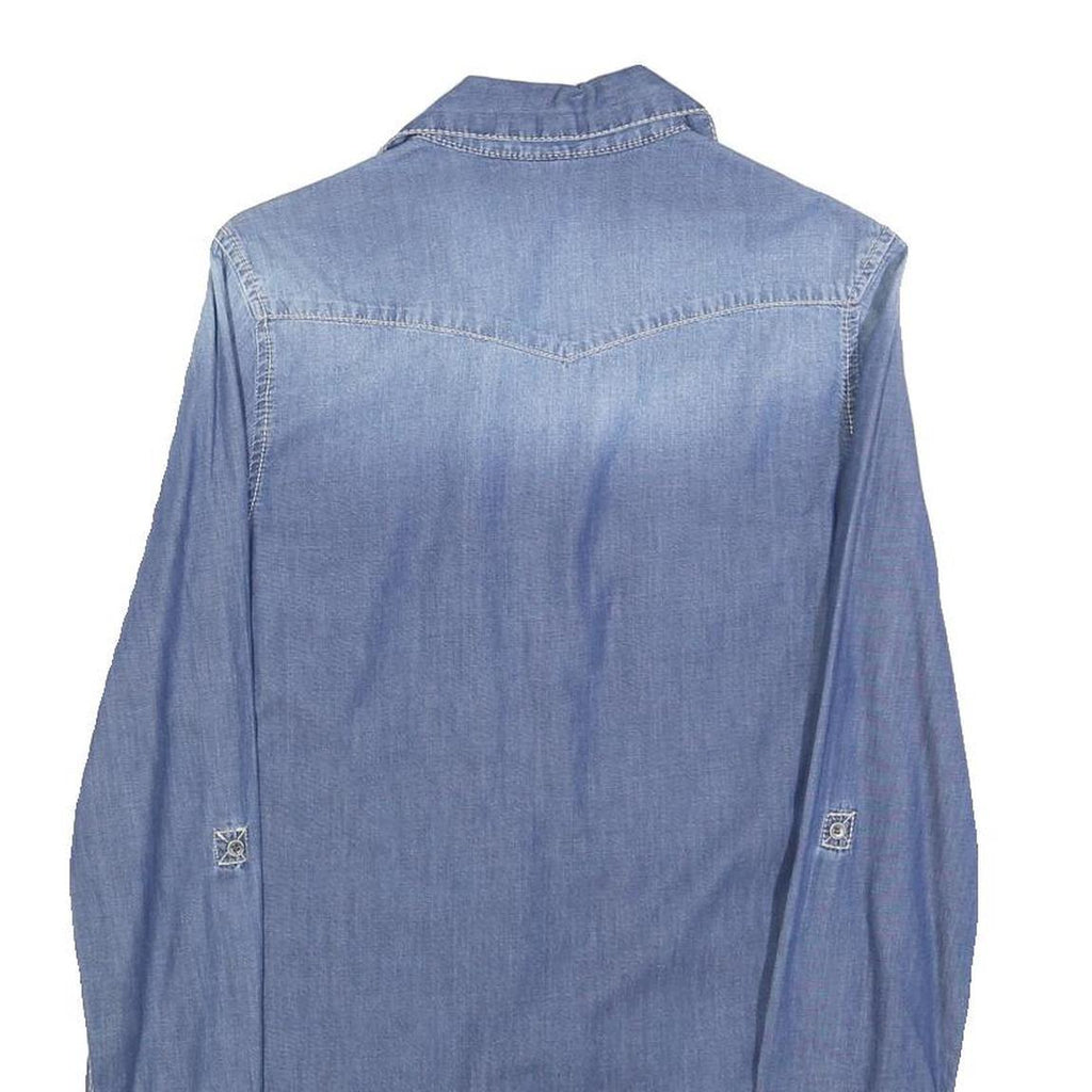 Womens Blue Denim Shirt S Casual Button-Down Long Sleeve Cotton Blend