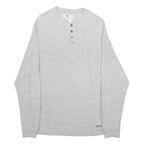 LEVI'S Mens Grey Henley T-Shirt M Long Sleeve Crew Neck Cotton Blend