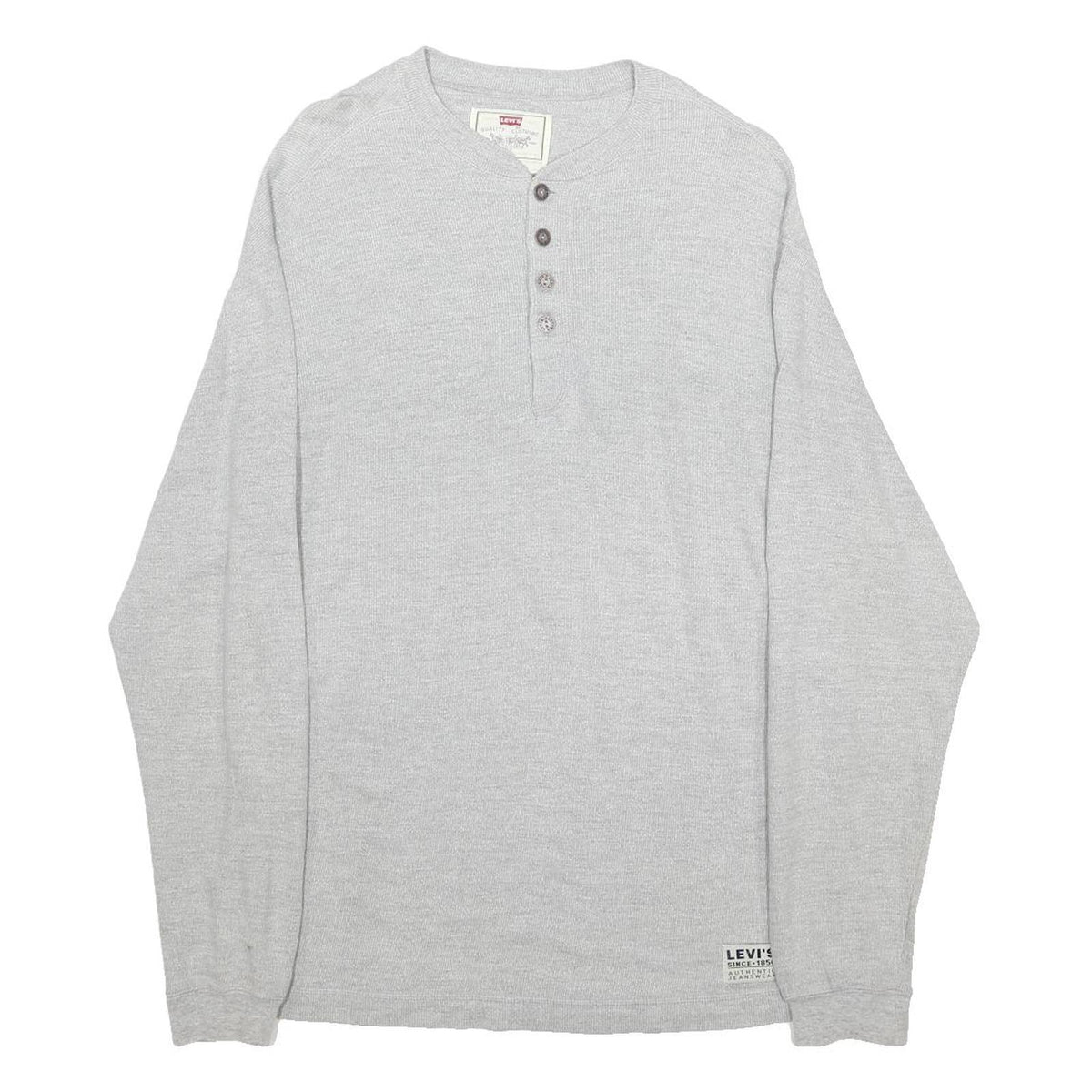 LEVI'S Mens Grey Henley T-Shirt M Long Sleeve Crew Neck Cotton Blend