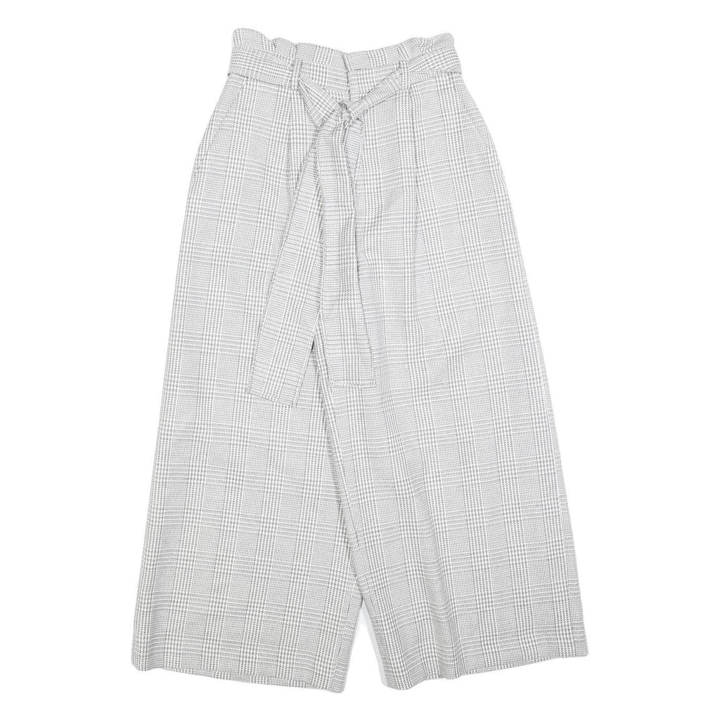 Womens Grey Check Relaxed Wide-Leg Trousers W24 L23 Belted Zip Closure Casual