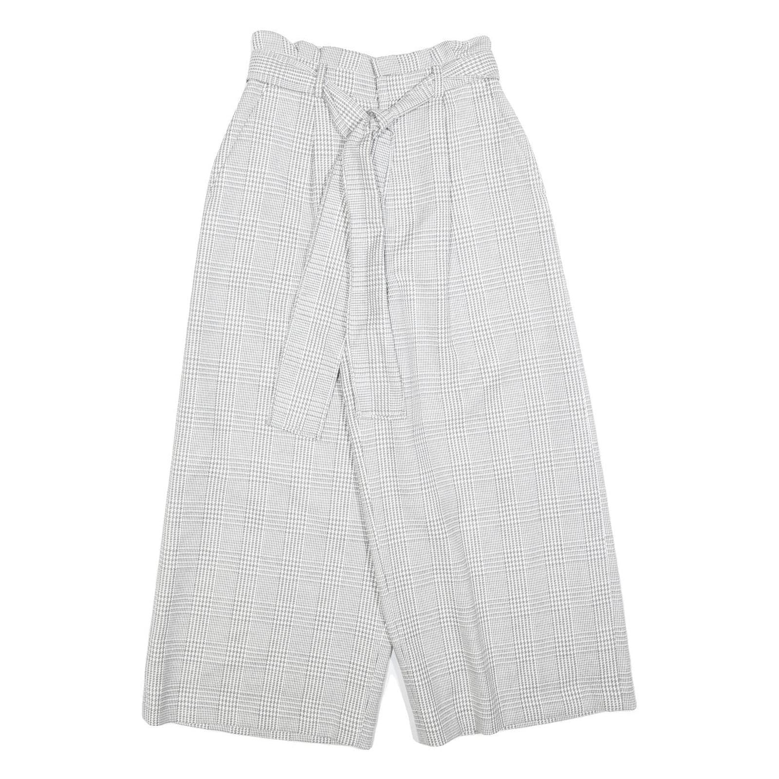 Womens Grey Check Relaxed Wide-Leg Trousers W24 L23 Belted Zip Closure Casual