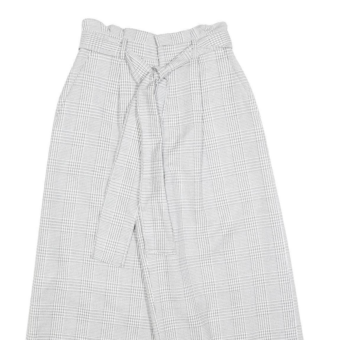 Womens Grey Check Relaxed Wide-Leg Trousers W24 L23 Belted Zip Closure Casual