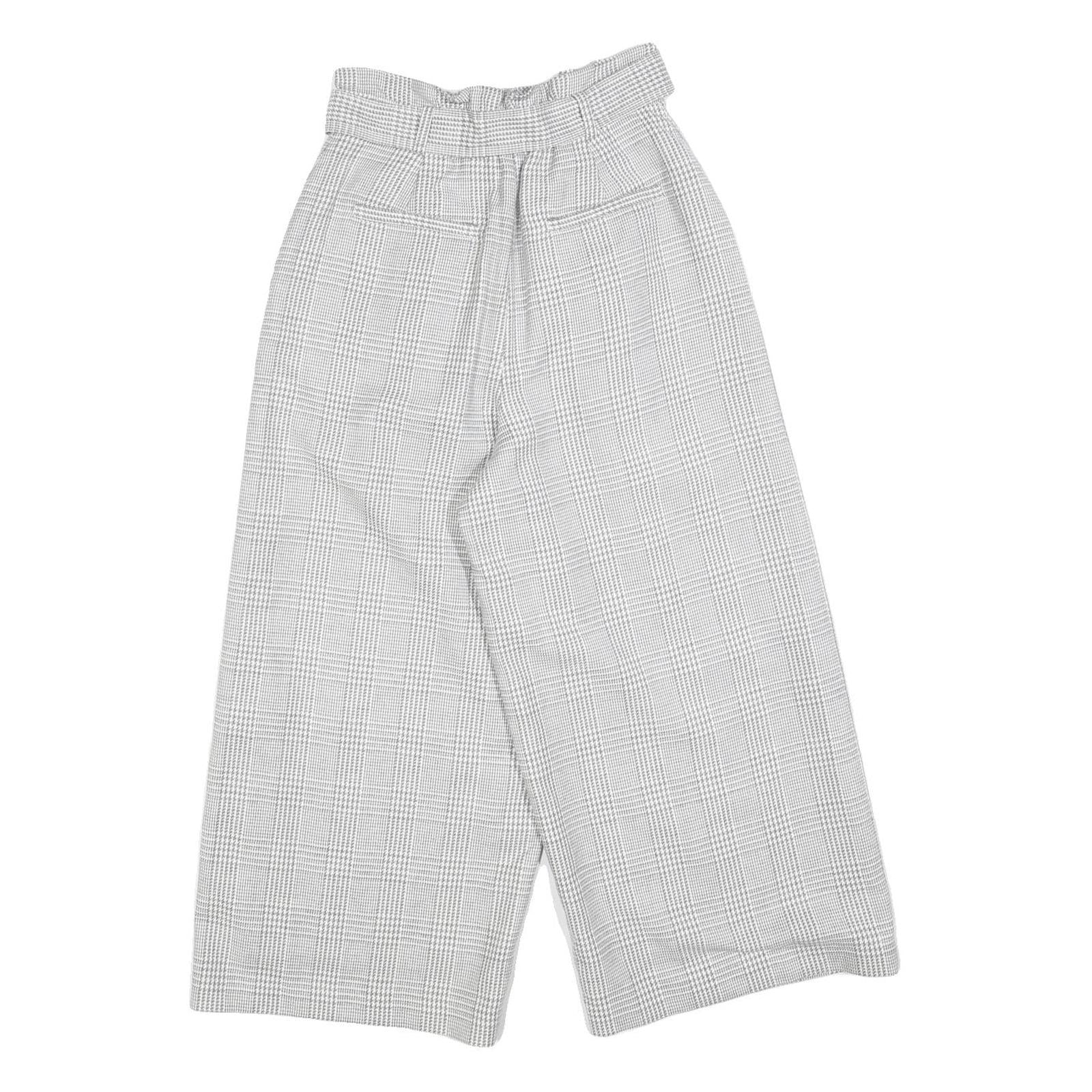 Womens Grey Check Relaxed Wide-Leg Trousers W24 L23 Belted Zip Closure Casual