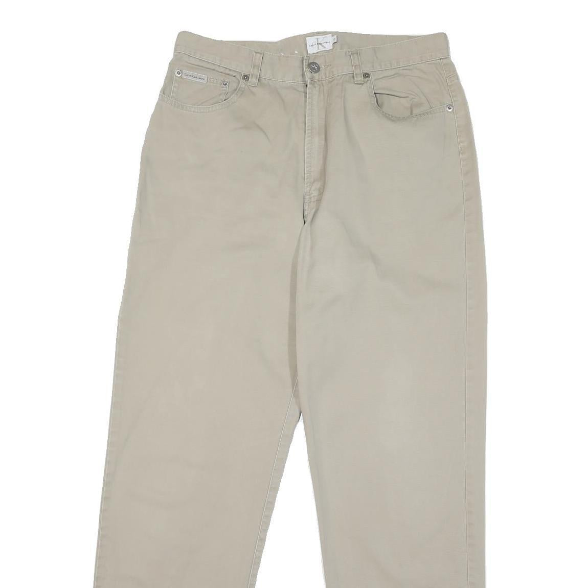 CALVIN KLEIN JEANS Womens Cotton Blend Beige Regular Fit Straight Leg Trousers