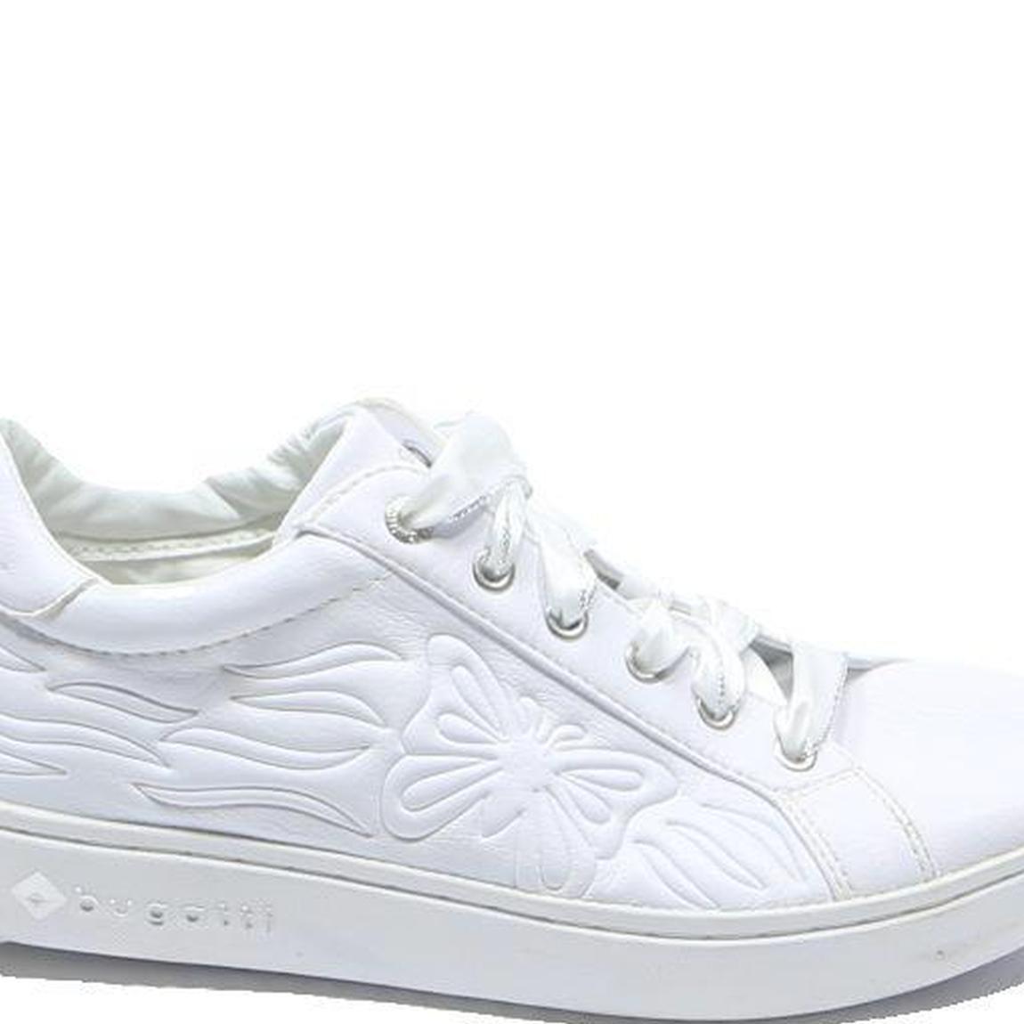 BUGATTI Womens Casual Leather White Lace-Up Trainers UK 7 Comfortable Stylish