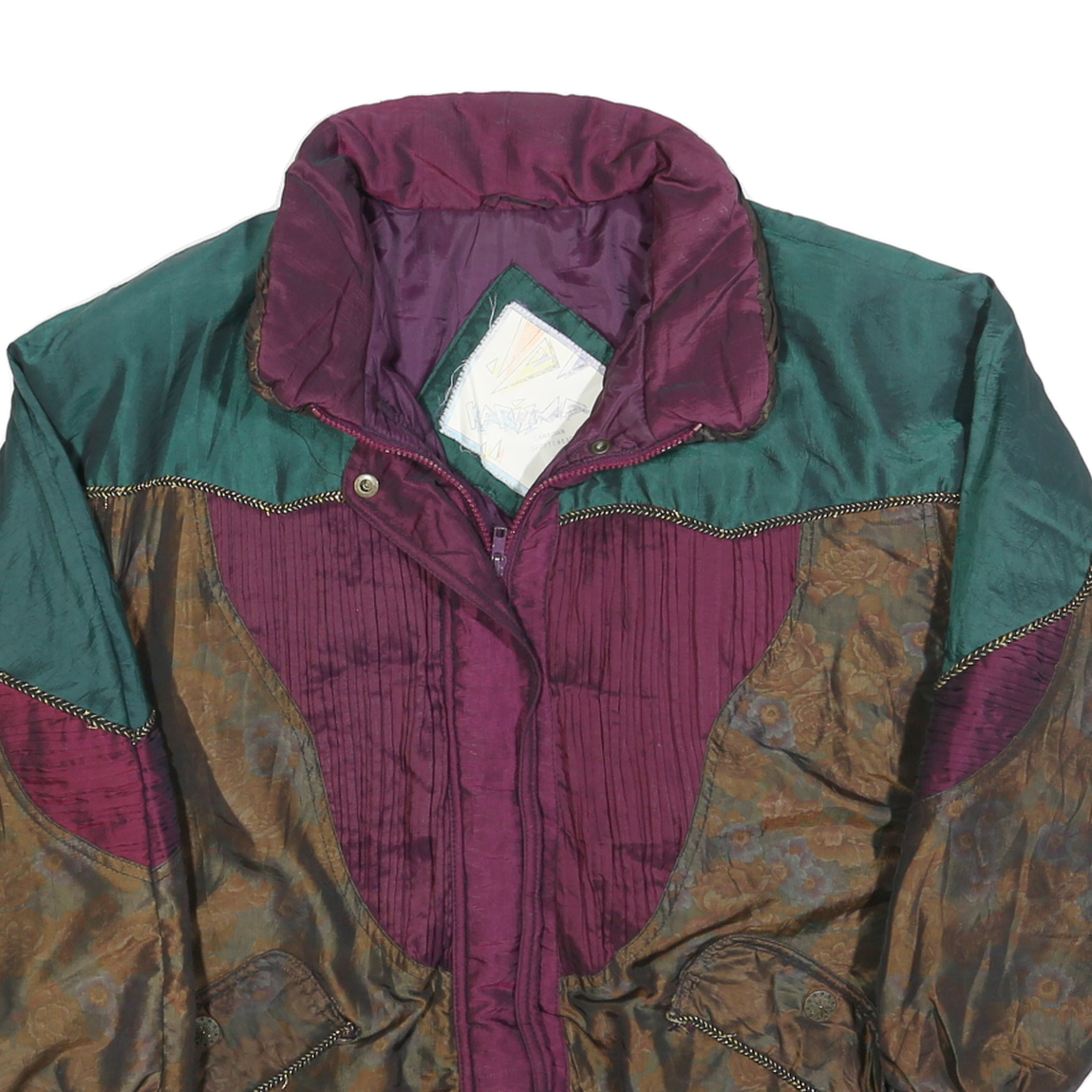 KARIZMA Womens Green & Burgundy Colourblock Zip Jacket M Polyester Blend Vintage