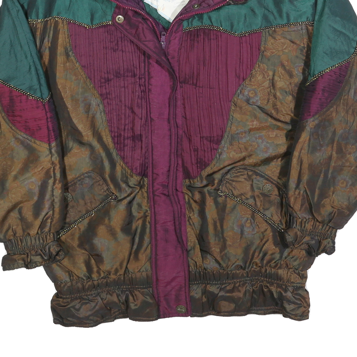 KARIZMA Womens Green & Burgundy Colourblock Zip Jacket M Polyester Blend Vintage
