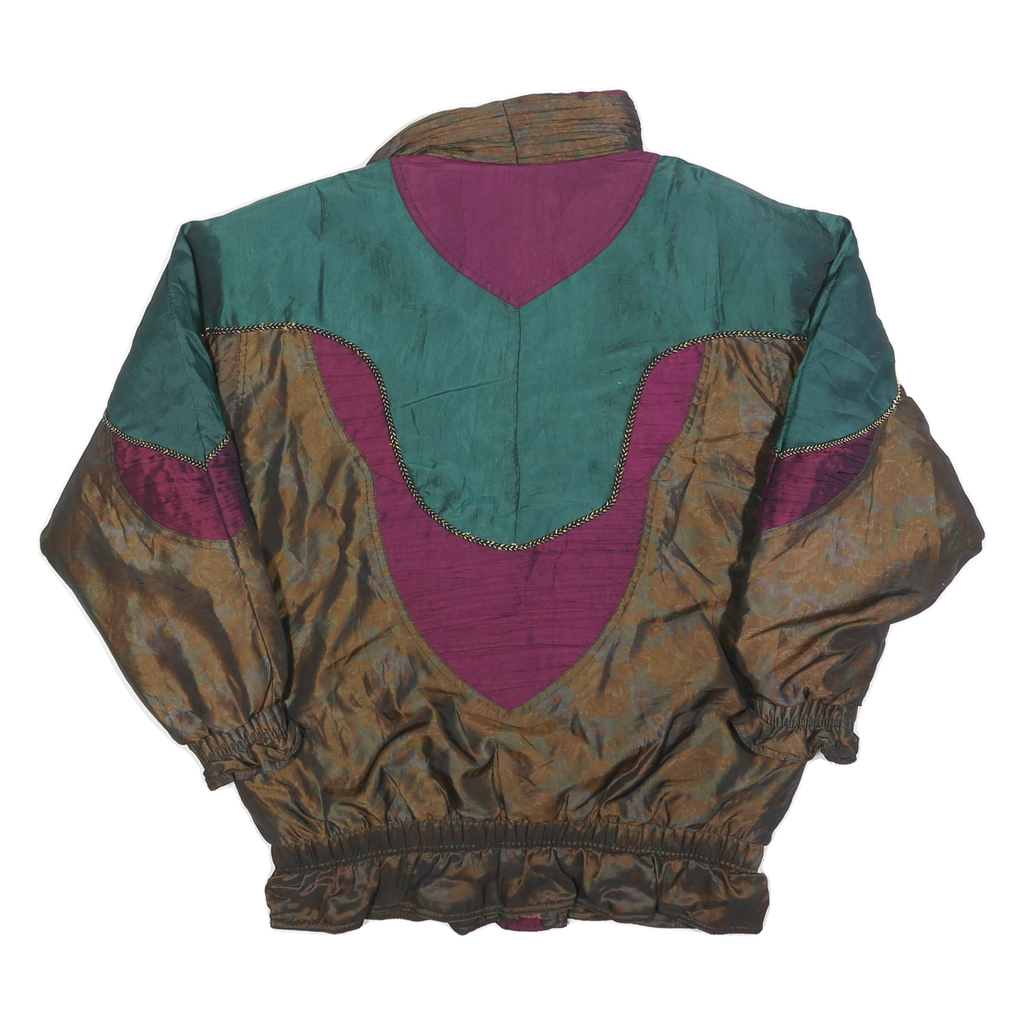 KARIZMA Womens Green & Burgundy Colourblock Zip Jacket M Polyester Blend Vintage