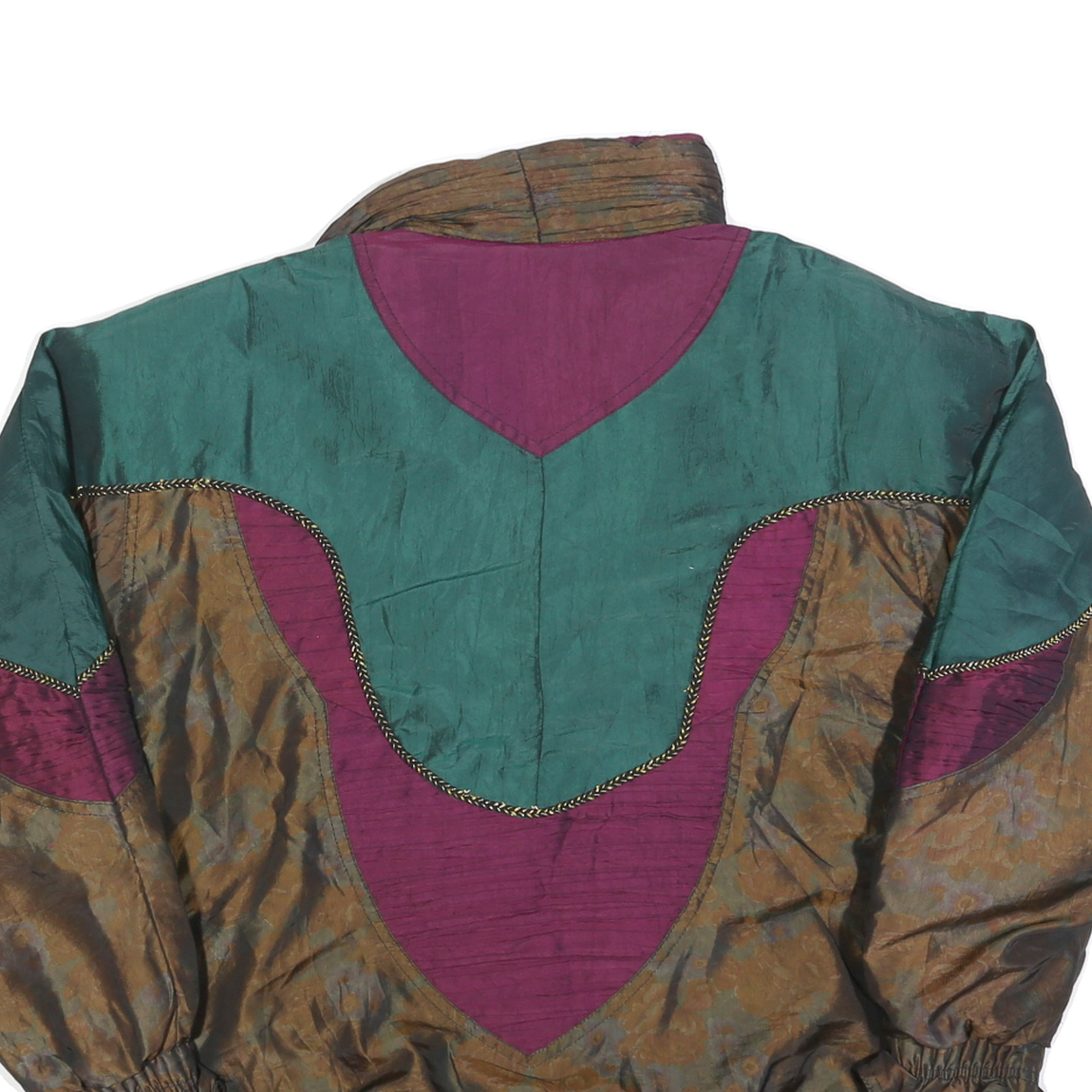 KARIZMA Womens Green & Burgundy Colourblock Zip Jacket M Polyester Blend Vintage