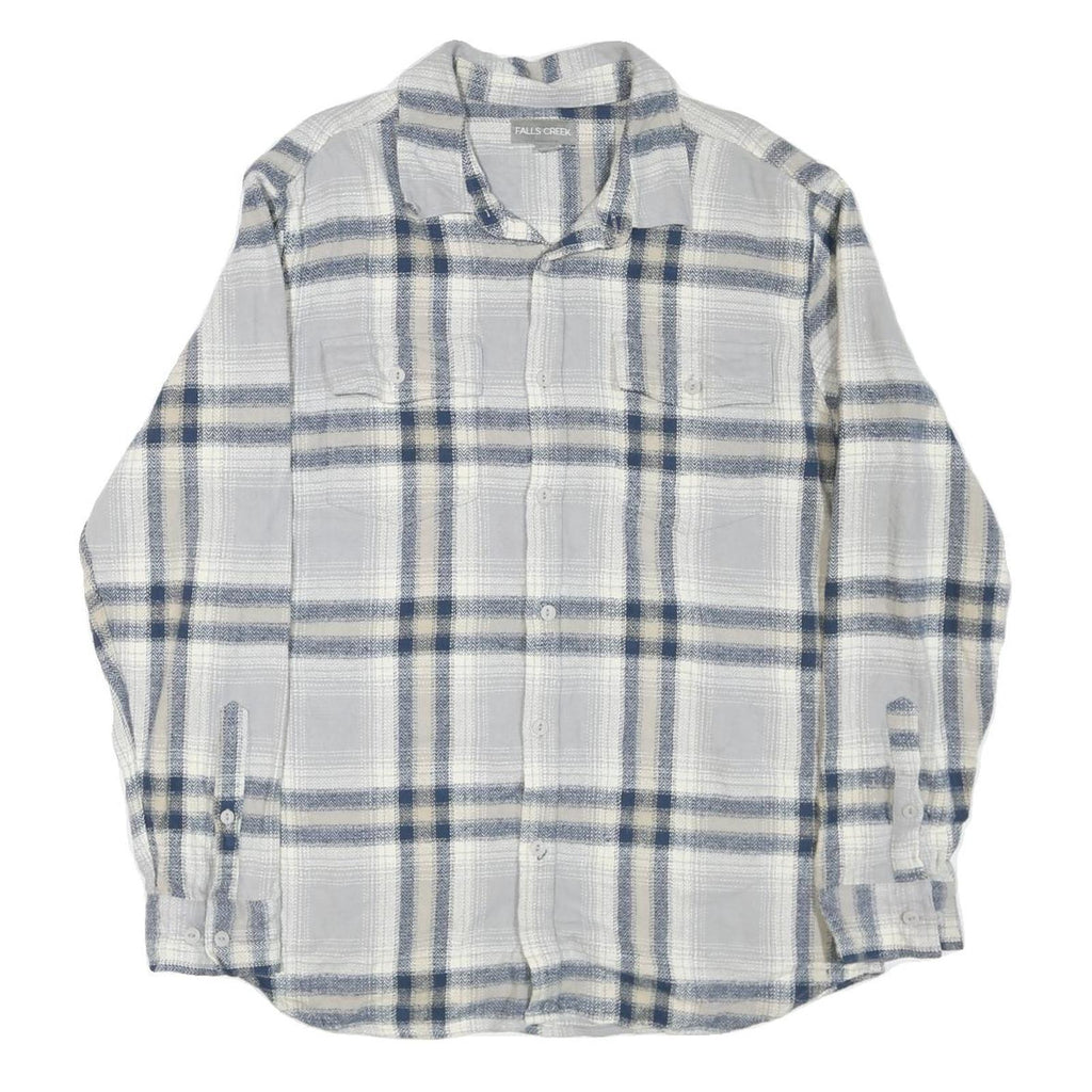 FALLS CREEK Mens Blue & Beige Checked Shirt L Cotton Blend Long Sleeve Casual